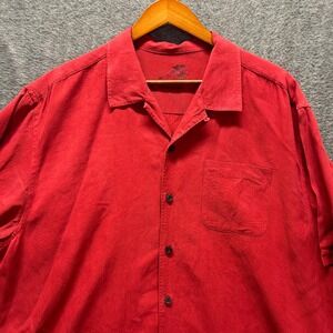 Tommy Bahama Mens XL Red 100% Silk Short Sleeve Button Down Shirt Solid